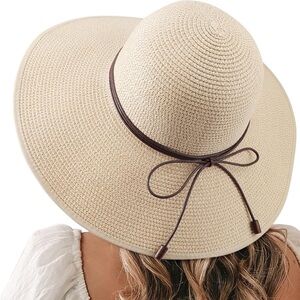 Neutral Wide-Brim Sun Hat with Brown Trim - Women Accessories